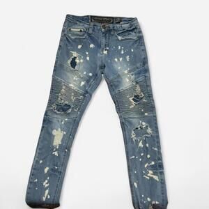 American Heritage Distressed denim biker jeans 1990’s Era size 30/33 Y2K